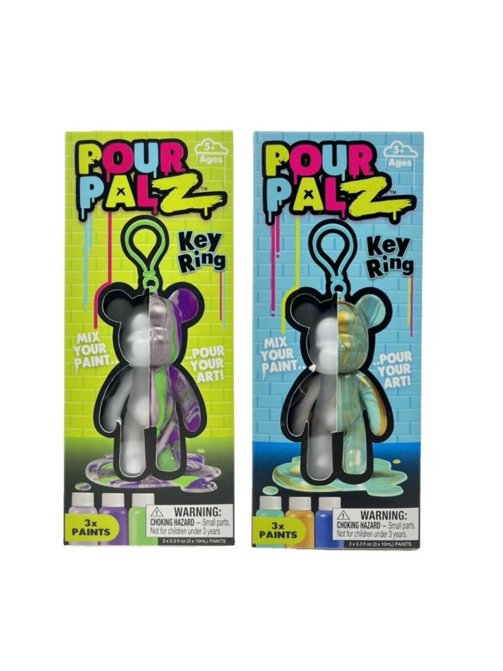 Pour Palz 3.2" Key Ring Bear DIY Paint & Pour Craft Kit 2 Pack Bundle Lot